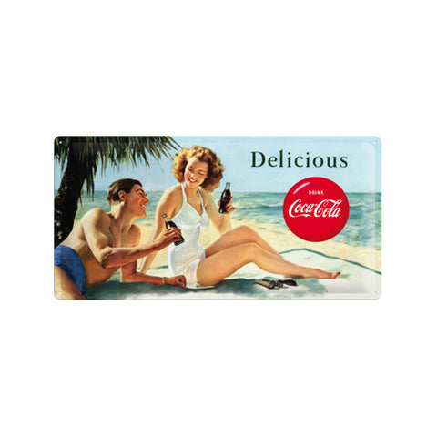 Nostalgic-Art Coca-Cola Beauties Beach Couple 25x50cm Metal Long Sign Plaque