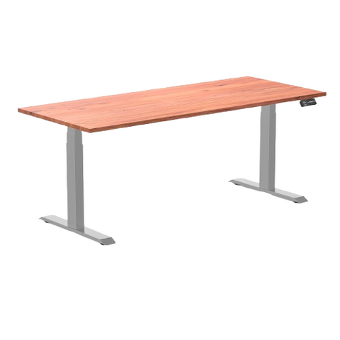 Desky Dual Softwood Sit Stand Desk 180cm Red Cedar Desktop and Grey Frame