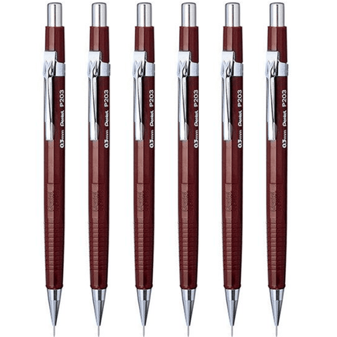 Pentel P203 Mechanical Drafting Pencil Pacer Premium Metal Tip 0.3mm [6 Pack]