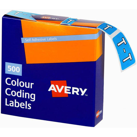 Avery 43220 Label Side Tab T Colour Code 25x38mm Blue Pack 500