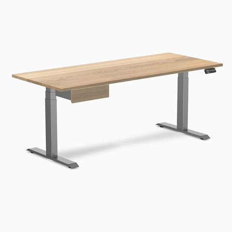 Desky Dual Hardwood Standing Desk With Drawer 180cm White Ash Desktop and Space Grey Frame