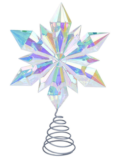 Christmas Warehouse - DECRTT80 Large Clear Iridescent Star Snowflake Christmas Tree Topper | 32cm Clear Iridescent