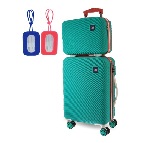 GAP Cabin Hard-Shell Luggage & Mini Beauty Travel Case Set with Tag Turquoise