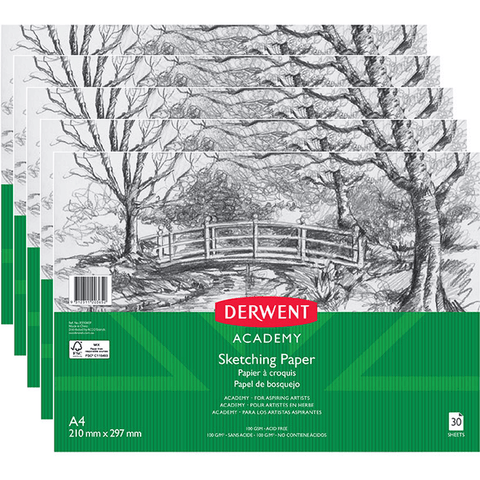 Derwent Academy Sketch Pad Book Paper Landscape 30 Sheets (A4) [5 Pack]