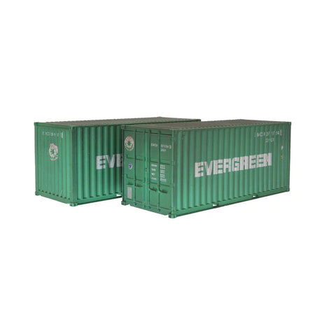Dapol OO Container 20ft EMCU EVERGREEN Twin Pack 75951 & 01151 3 Weathered