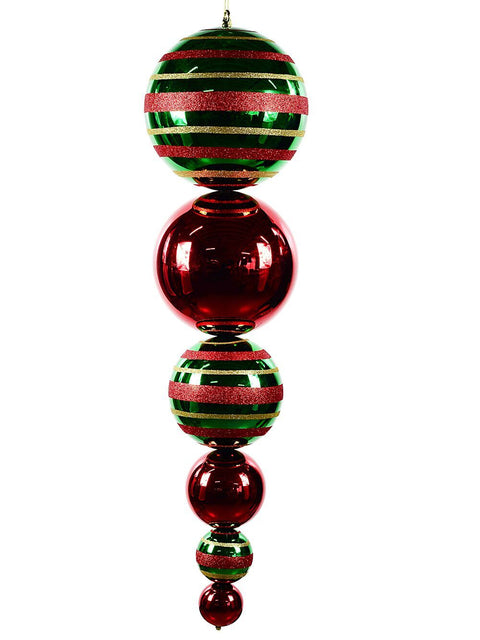 Christmas Warehouse - DISP2501 Red & Green Heritage Stripe Large Display Multi Ball Finial | 1m Red & Green with Gold