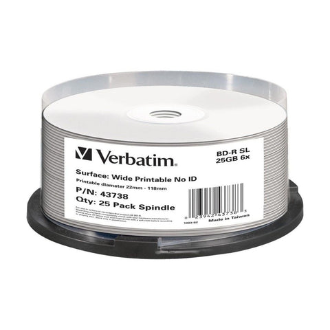 VERBATIM Blu-ray Disc Recordable White Wide Inkjet Blank Discs 6x25GB 25pc