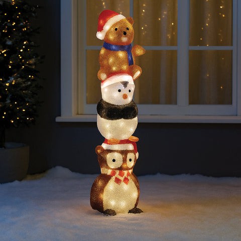 Lexi Lighting Acrylic Owl Penguin and Bear Stacked Christmas Lights H63cm