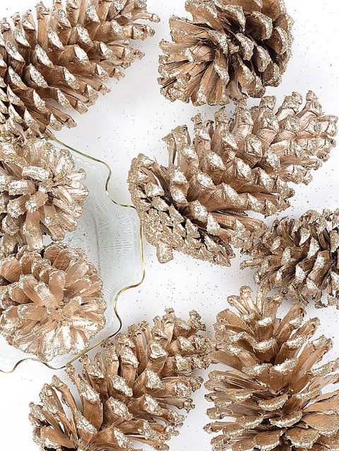 Christmas Warehouse - ORNMNT53 Natural Large Champagne Glittered Pinecones | 200g Champagne
