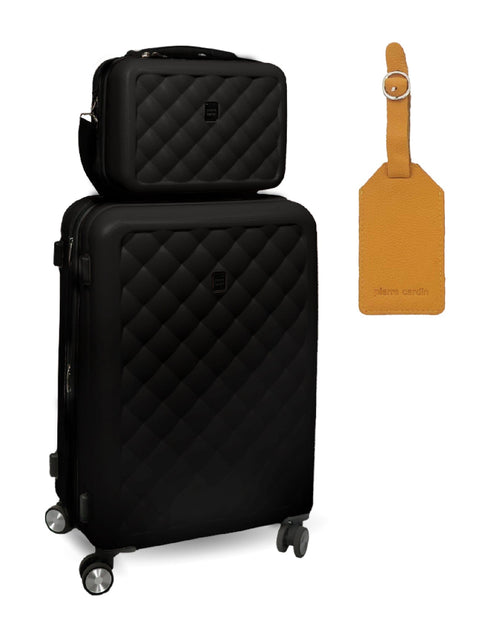 Pierre Cardin Medium Hard-Shell Suitcase & Mini Beauty Case Set w/ Tag Black