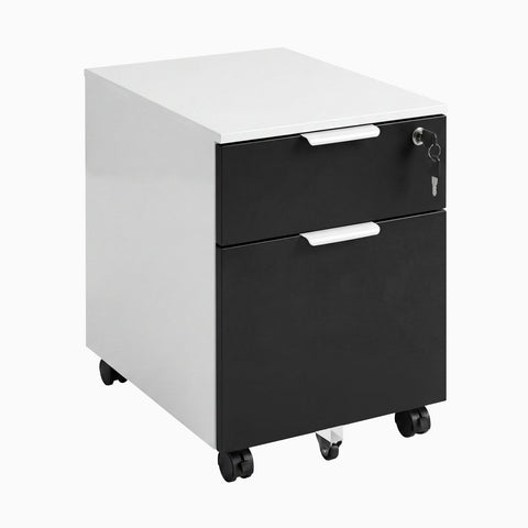 Desky Minimal Filing Cabinet - White / Black Melamine