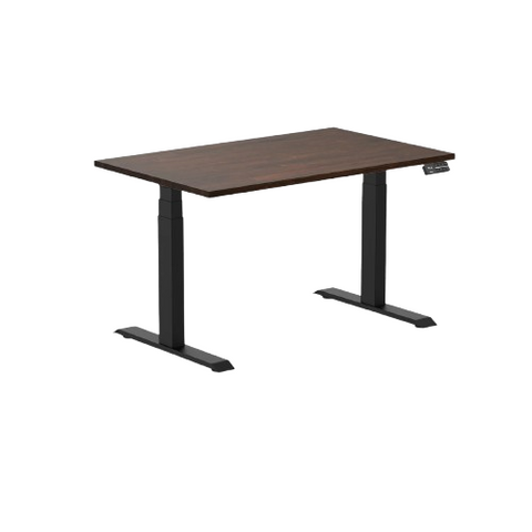 Desky Dual Rubberwood Sit Stand Desk 120cm Dark Walnut Desktop and Matte Black Frame