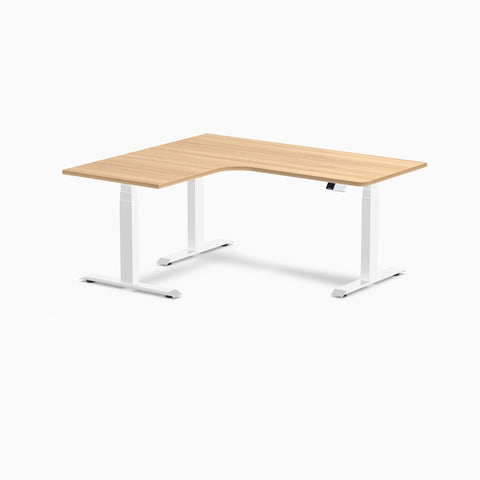Desky L-Shape Melamine Sit Stand Desk 160cm - Left Return Sublime Teak Top and White Leg