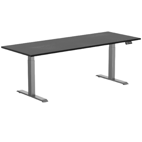 Desky Dual Hardwood Sit Stand Desk 200cm Black Ash Desktop and Space Grey Frame