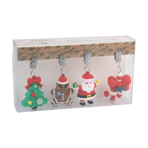 Alfresco Lane 4pc Outdoor Tablecloth Weights Set Festive Design Christmas