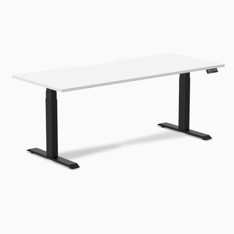 Desky Dual Scalloped Melamine Sit Stand Desk - White / 1800x750mm / Matte Black