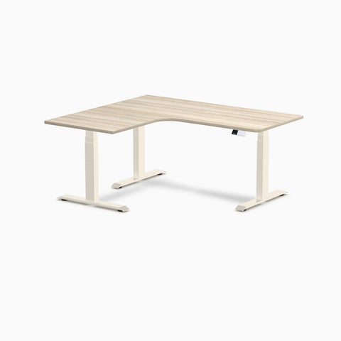 Desky L-Shape Melamine Sit Stand Desk 160cm - Left Return Classic Oak Top and Wheat Leg