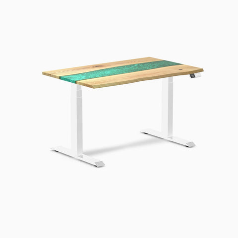 Desky Dual Resin Hardwood Sit Stand Desk 120cm White Ash Emerald River Desktop and White Frame