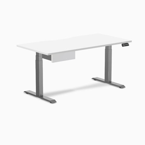 Desky Dual Scalloped Melamine Standing Desk With Drawer - White / 1500x750mm / Space Grey