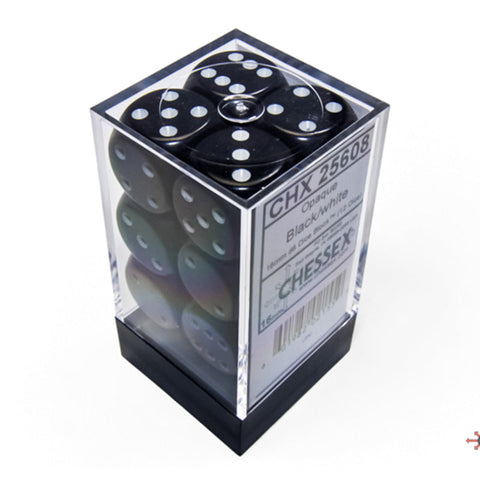 Chessex CHX 25608 Opaque Black/White 16mm D6 Dice Block (12 Dice)