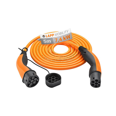 LAPP EV Helix Charge Cable Type 2 (7.4kW-1P-32A) for Hybrid and Electric Cars 5m (Orange)