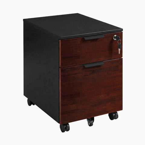 Desky Minimal Filing Cabinet - Black / Red Walnut Rubberwood