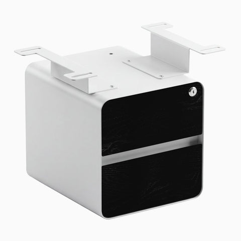 Desky Minimal Under Desk Cabinet - Black Ash Hardwood / White