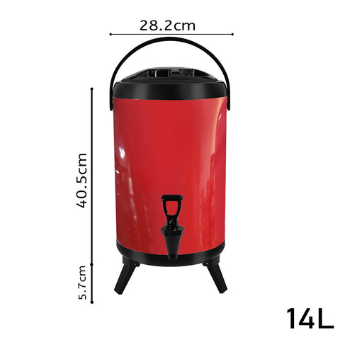 SOGA 14L Insulated Stainless Steel Beverage Dispenser with Faucet (Red)