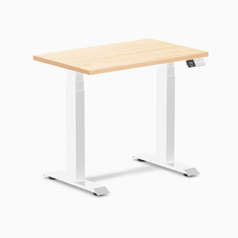 Desky Dual Mini Hardwood Sit Stand Desk 80cm Maple Desktop and White Frame