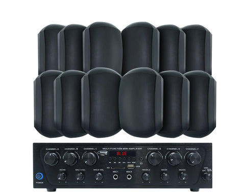 Weconic Outdoor Speaker Package with 480W Bluetooth Amplifier Black 176C+6xWTP660BLK