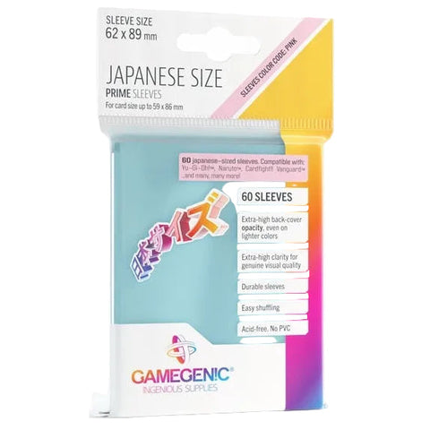 Gamegenic Prime Japanese Sized Sleeves - Size Code PINK - Sleeve Colour Clear 62mmx89mm 60 Sleeves Per Pack