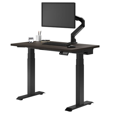 Desky Dual Mini Sit Stand Desk 1000x600 Burnished Wood Desktop and Matte Black Frame