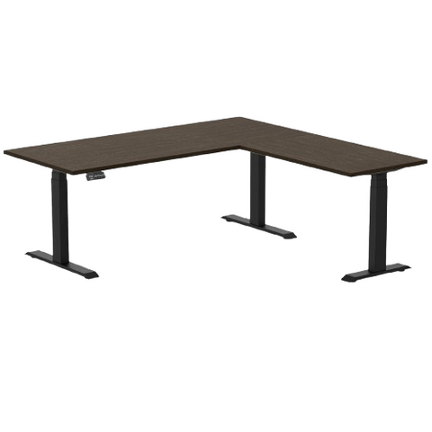 Desky Bamboo L-Shape Sit Stand Desk 180 x 175 cm Dark Bamboo Top and Matte Black Leg