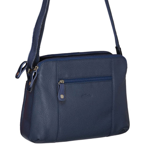Milleni Women's Nappa Leather Shoulder Crossbody Bag 28x22cm Navy