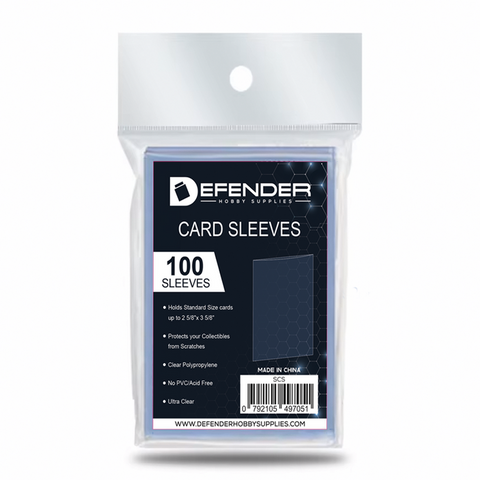 Defender Trading Card Sleeves – 2 5/8" × 3 5/8" (100 Pack)