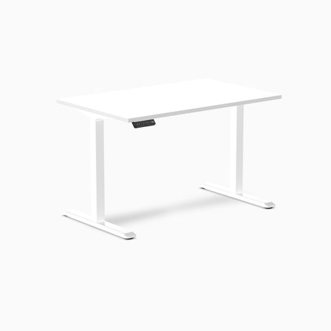 Desky Single Sit Stand Desk 120cm White Desktop and White Frame