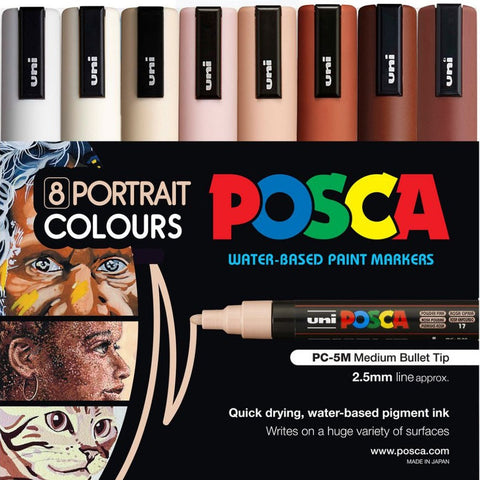 Uni POSCA PC-5M Paint Markers Bullet Tip Medium 8 Colour Pack (Portrait Colours)