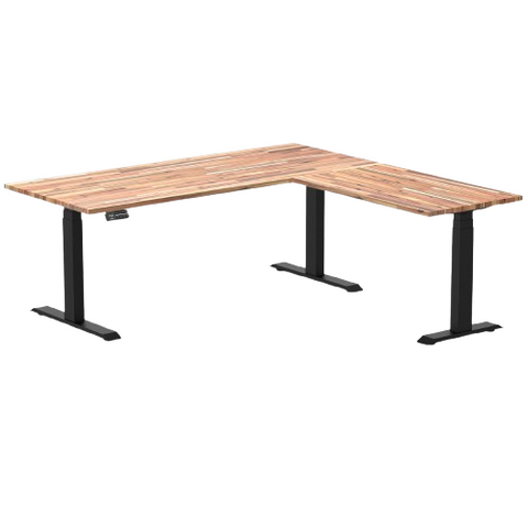 Desky Bamboo L-Shape Sit Stand Desk 180x175cm (Acacia Top/Matte Black Leg)