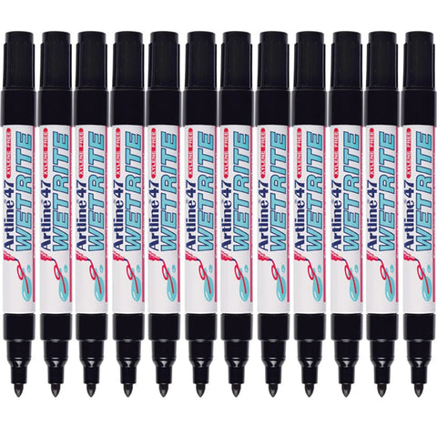Artline 47 Wetrite Permanent Marker 1.5mm Bullet Box of 12 (Black)