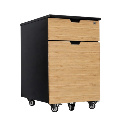 Desky Minimal Wooden Filing Cabinet - Black / Bamboo