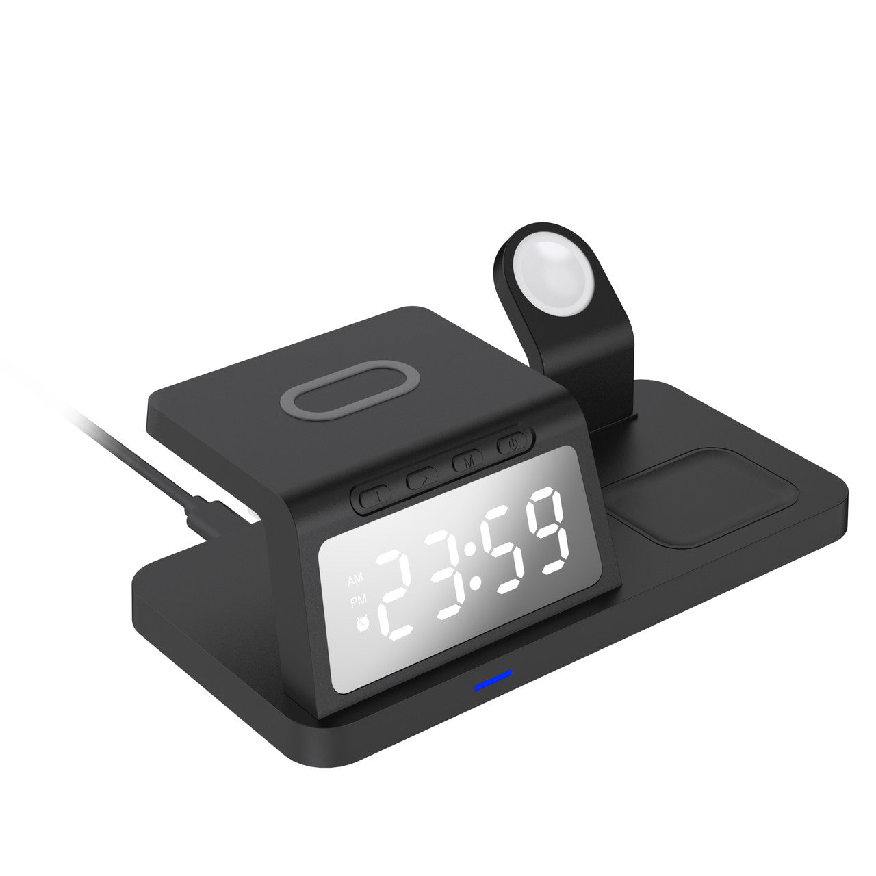 Laser 3-in-1 Wireless Charging Station with Alarm Clock (Black