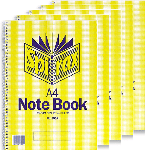 Spirax 595A Notebook 7mm Ruled Spiral Bound 240 Page (A4) [5 Pack]