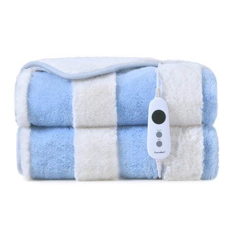 Dreamaker Denver Carved Stripe Faux Fur Heated Throw [180x200cm] (Sky)