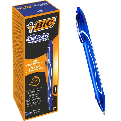 Bic Gelocity Retractable Quick Dry Gel Pen Medium 0.7mm Blue Box 12
