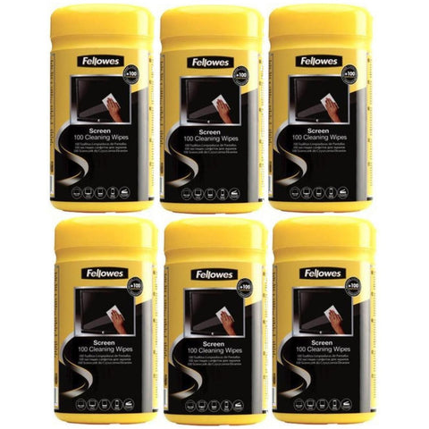 Fellowes Screen Cleaning Wipes Tub 100 Pack of 6