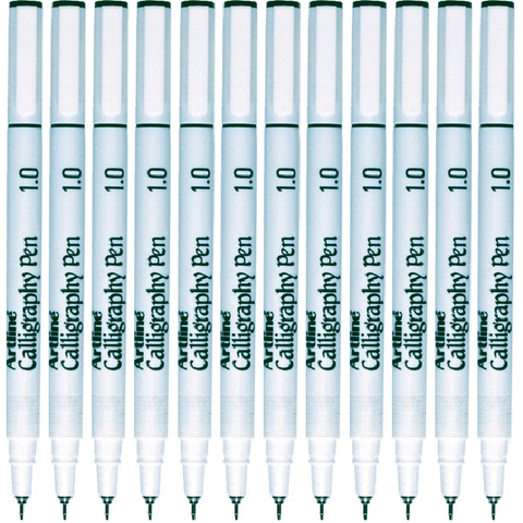 Artline 241 Calligraphy Pen 1.0 Black Pigment Ink Wedge Tip Box 12