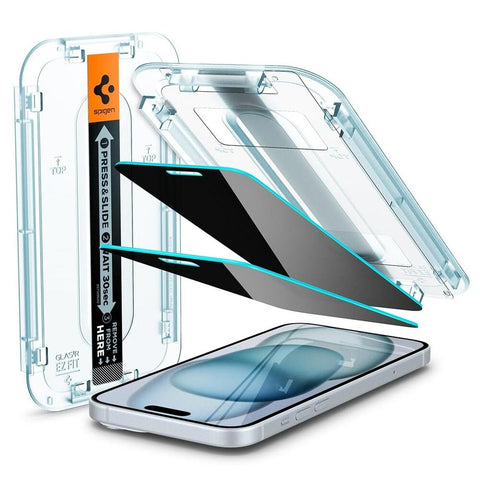 SPIGEN EZ Fit Privacy 2PCS Glass Screen Protector for iPhone 16/15 (Black)