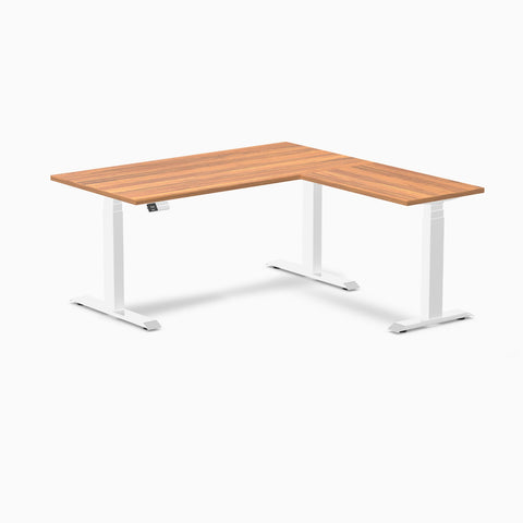 Desky Eco L-Shape Melamine Sit Stand Desk 150 x 155 cm Prime Oak Top and White Leg