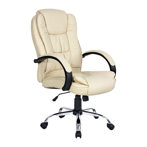 Artiss Executive Office Chair Leather Tilt (Beige)