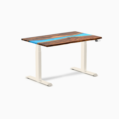 Desky Dual Resin Hardwood Sit Stand Desk 120cm Pheasantwood Blue River Desktop and Frame